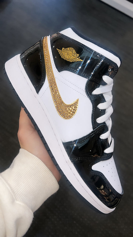 Air Jordan 1 Patent Mid with Swarovski Crystals