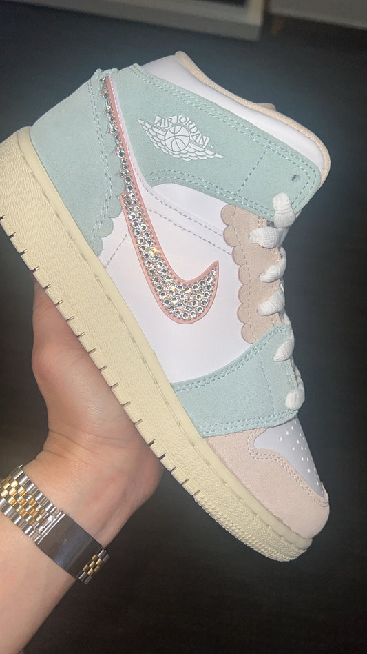 Air Jordan 1 Mid Oxford Pink with Swarovski Crystals