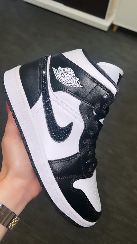 Jordan 1 Mid Panda with Swarovski Crystals