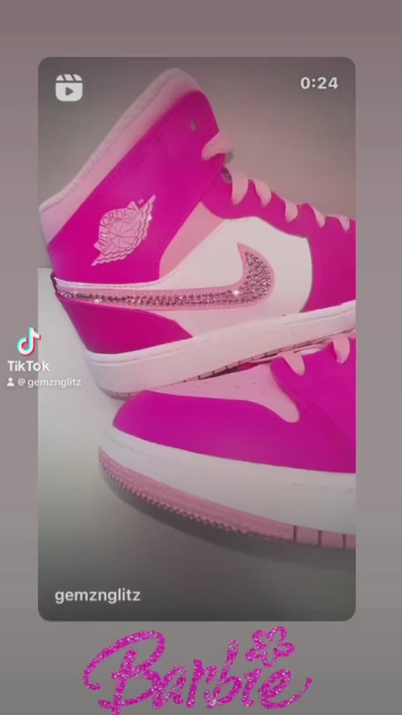 Air Jordan 1 Mid Pink Barbie With Swarovski Crystals – Gemz & Glitz