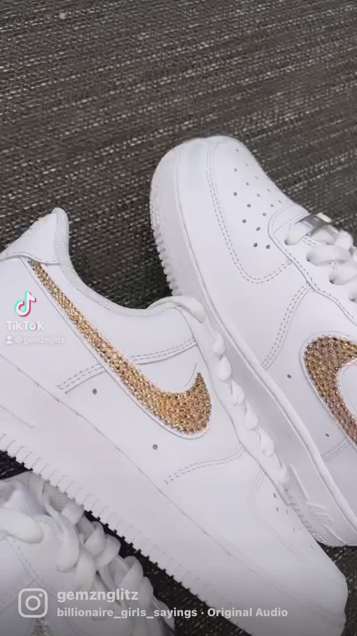 Nike air force 1 with swarovski crystal rhinestones tick swoosh white  sneakers